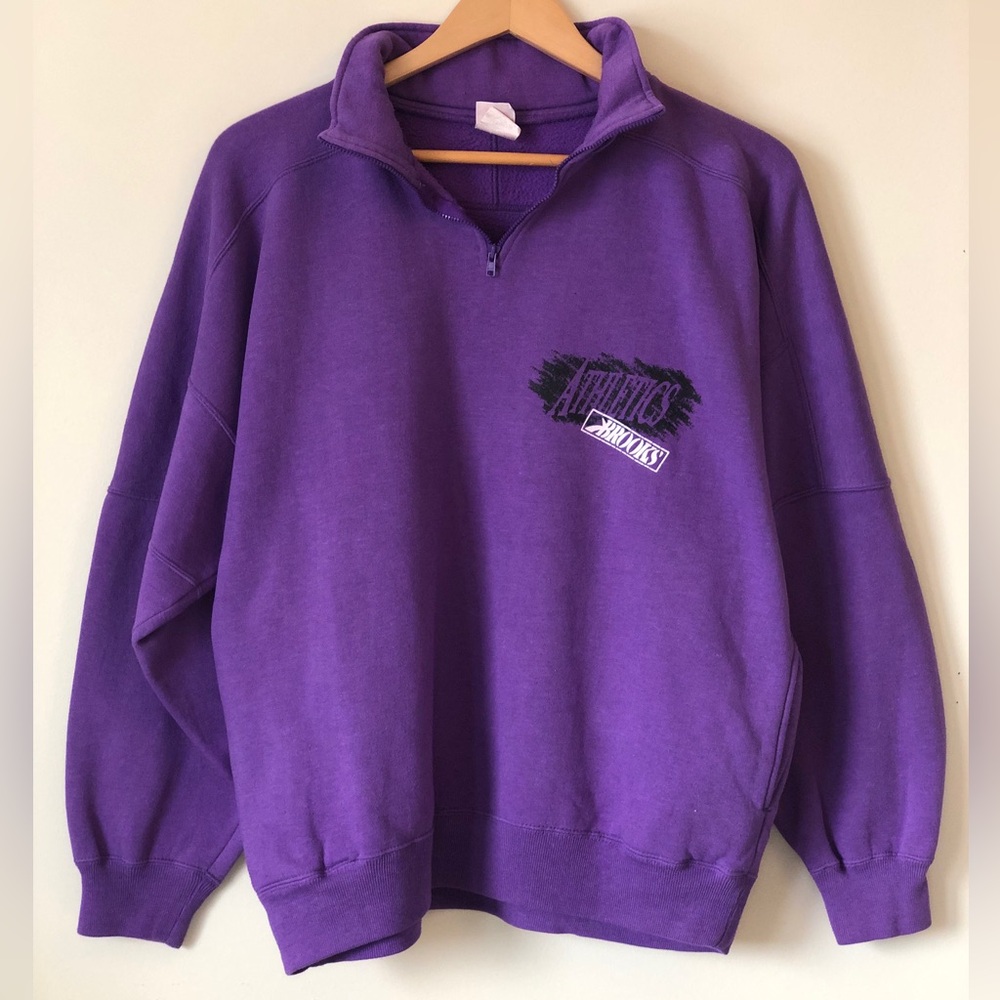 Vintage Brooks purple quarter zip sweatshirt - size XL - relaxed 90s w pockets